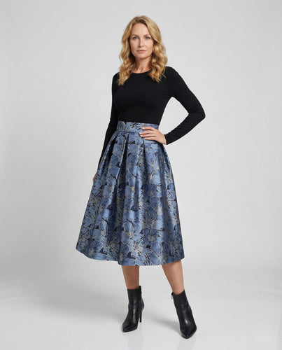 Damen Jacquard-Midirock mit Blumenmotiv