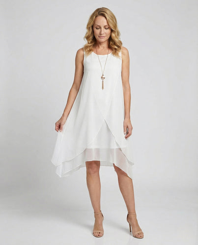 Damen Ärmelloses Seiden Lagenkleid Asymmetrisch