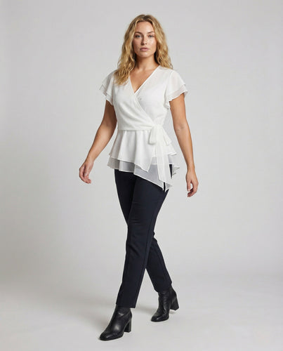 Damen Wickelbluse aus Chiffon mit Volantärmeln