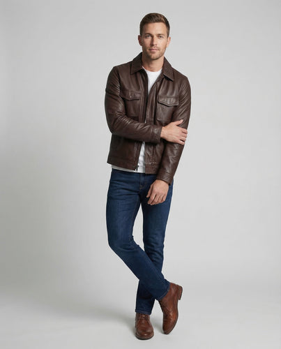 Herren Lederjacke mit Hemdkragen