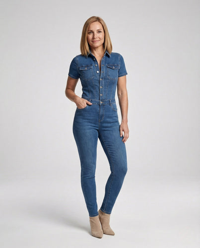 Damen Stretch Jeans Einteiler Kurzarm
