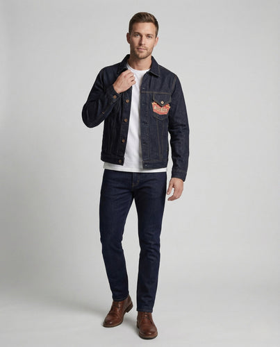 Herren Trucker Jeansjacke aus Raw Denim mit Brusttaschen