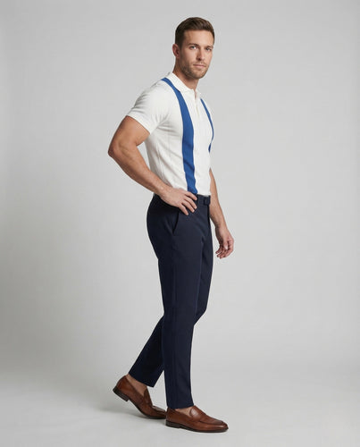 Herren Strick Poloshirt kurzarm mit Kontraststreifen