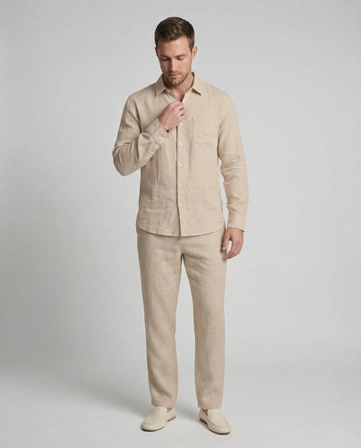 Herren Leinen Set mit Langarm Hemd & Lockerer Hose | ShopNory