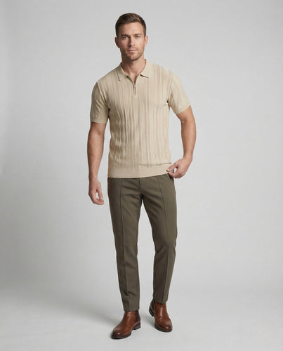 Herren Strick Poloshirt Halbzip mit Reliefstruktur