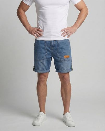 Herren Workwear Denim Shorts mit Cargotaschen und Umschlagsaum