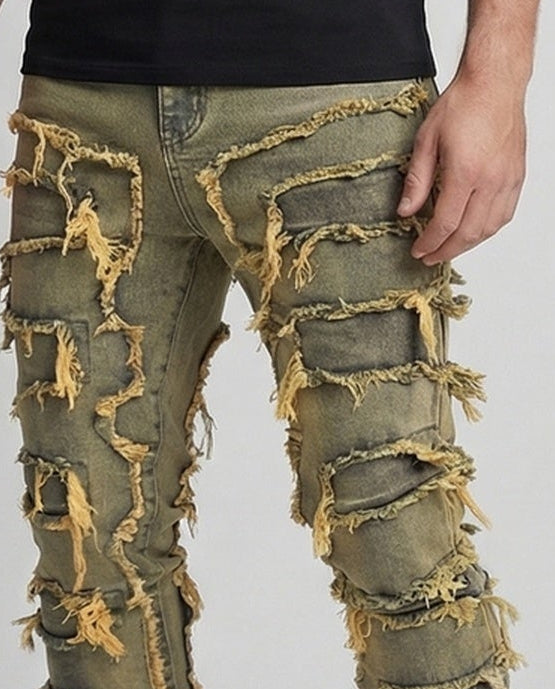 Herren Slim Fit Jeans mit Fransenstreifen