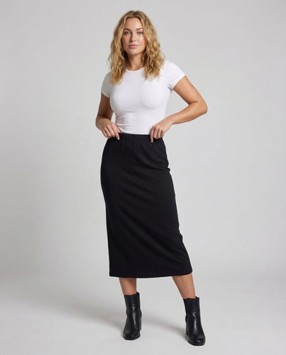 Damen Midirock Gerade Vorderer Schlitz Elastischer Bund