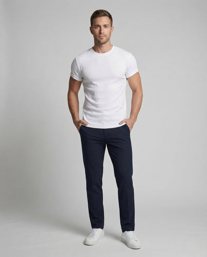Herren Sportshirt Figurbetont Rundhals Stretch Baumwollmix