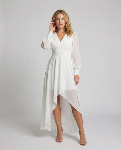 Damen Chiffon Abendkleid V Ausschnitt Asymmetrischer Saum