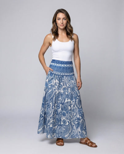 Damen Maxirock Paisley Elastischer Bund
