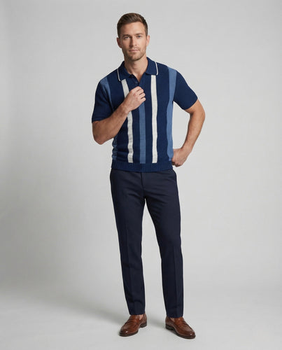 Herren Strick Polo Retro Streifen