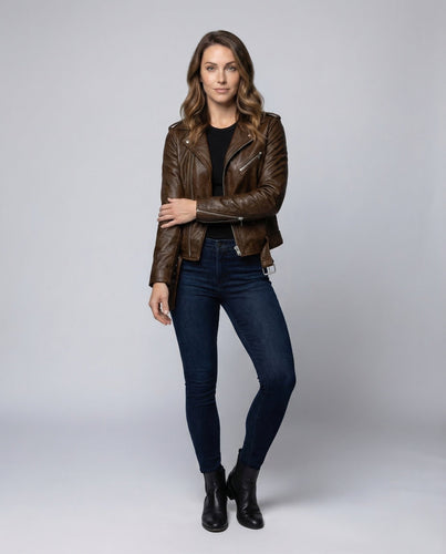 Damen Leder Bikerjacke Tailliert