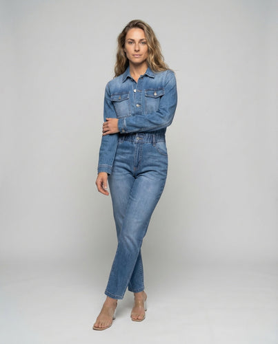 Damen Jeans Overall Tailliert Elastikbund