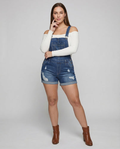 Damen Jeans Latzshorts Used