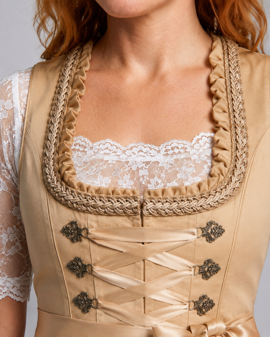 Damen Traditionelles Dirndlkleid mit Schnürmieder, Schürze & Spitzenbluse