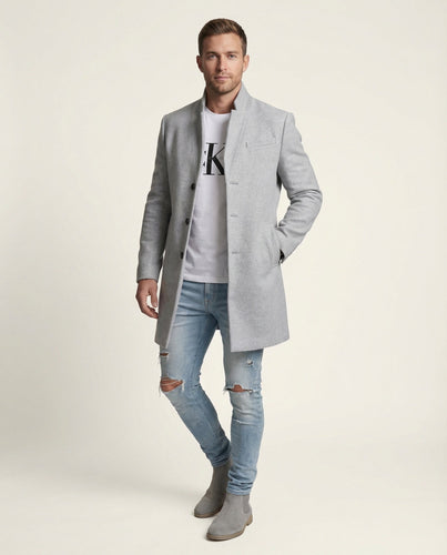 Herren Mid-Length Mantel mit Schmaler Silhouette & Stehkragen