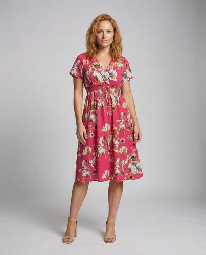 Damen Midikleid Blumen V Ausschnitt
