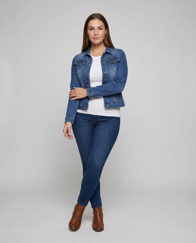 Damen Jeansjacke Tailliert Elastisch
