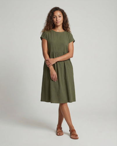 Damen Midikleid Empire Taille Taschen