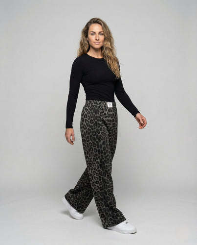 Damen Palazzo Hose Satin Animal Print