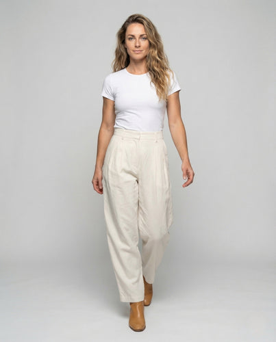 Damen Leinen Set Pullover Bundfaltenhose