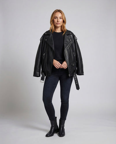 Damen Kunstleder Bikerjacke Oversize