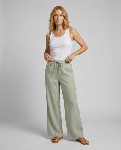 Damen Leinenhose Weit Elastikbund