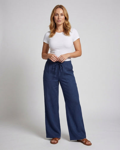 Damen Leinenhose Weit Tunnelzug