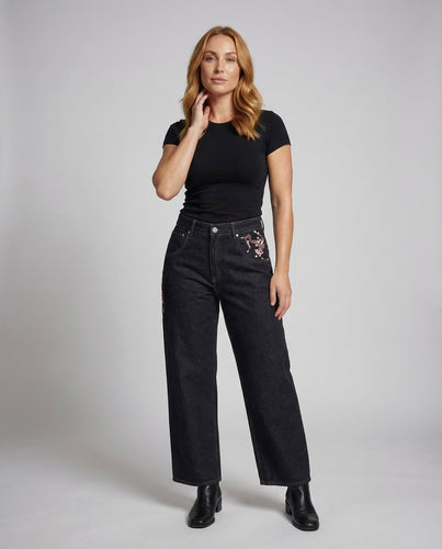 Damen Jeans Bestickt High Waist