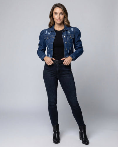 Damen Jeansjacke Cropped Risse