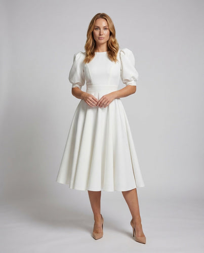 Damen Midikleid Elegant Puffärmel