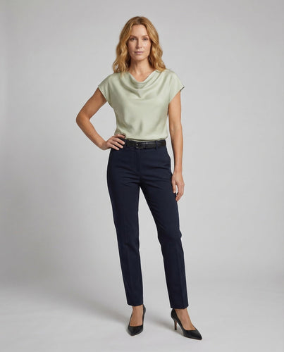 Damen Satinbluse Wasserfallkragen