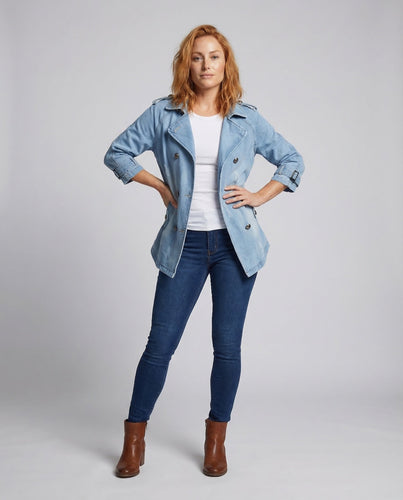 Damen Doppeltreihiger Jeans-Caban Epauletten