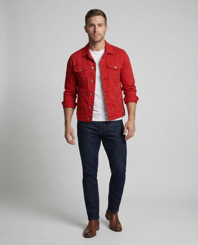 Herren Slim-Fit Jeansjacke Ziernähte