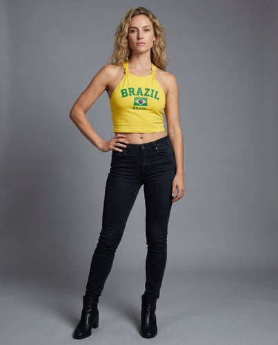 Damen Neckholder-Crop-Top Wappenprint