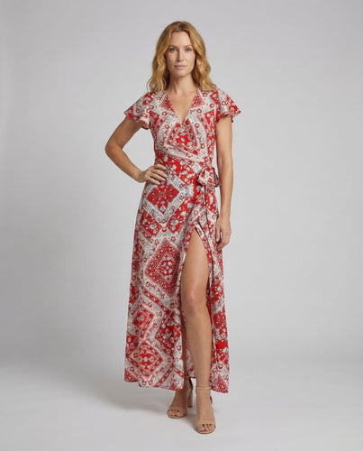 Damen Überlappendes Maxikleid Seitenschlitz