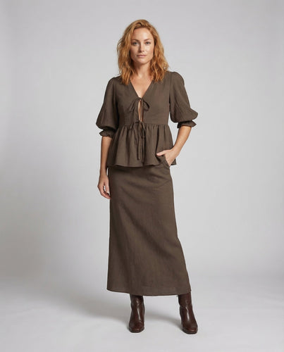 Damen Peplumbluse-Set Taillierter Maxirock