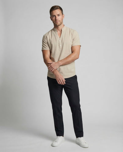 Herren Kurzarm-Henley Leinenmix
