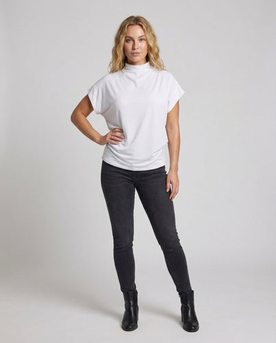 Damen Stehkragen-Shirt Fledermausärmel
