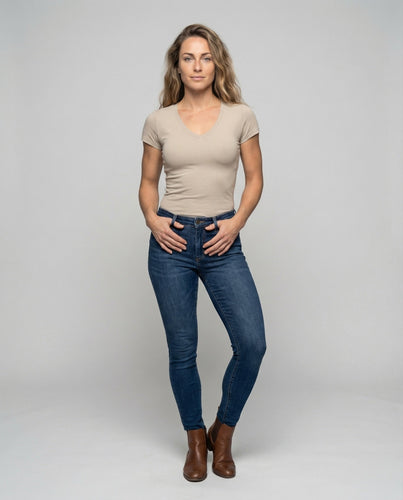 Damen V-Ausschnitt-Shirt Stretchjersey