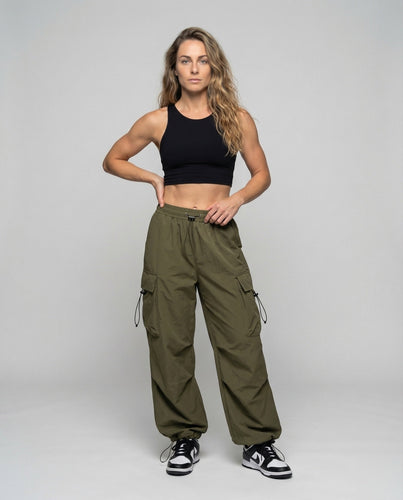 Damen Überbreite Cargohose Kordelzugbund