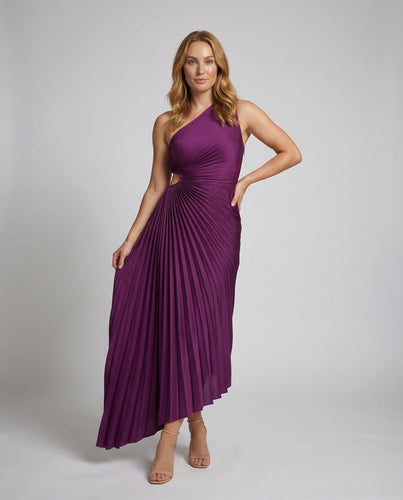 Damen Ein-Schulter-Plissee-Abendkleid Taillenausschnitt