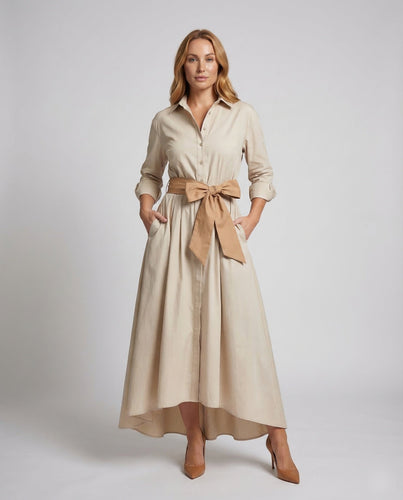 Damen Hemdblusenkleid Geraffter Tellerrock