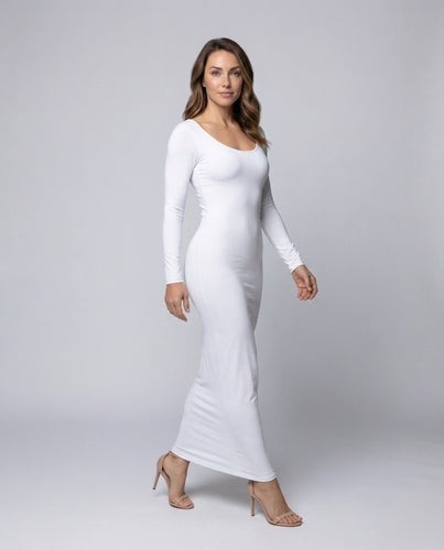 Damen Maxikleid Rundhalsausschnitt Langarm