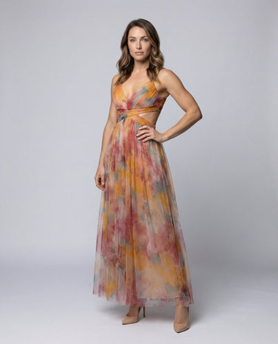 Damen Chiffon-Abendkleid Gekreuzte Korselettpasse