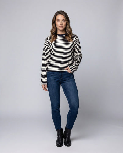 Damen Langarmshirt Breton-Stil Boxy-Schnitt