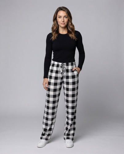 Damen Karierte Loungehose Weiches Jersey