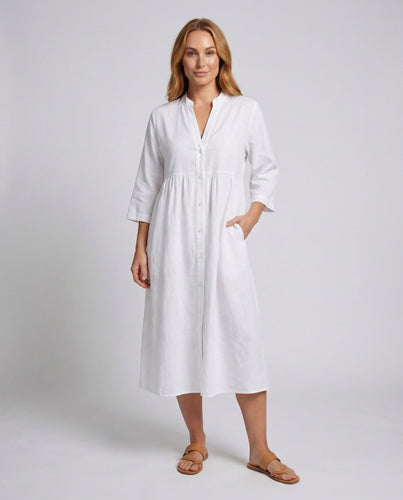 Damen Leinen-Hemdkleid Taillenhohe Kräuselung