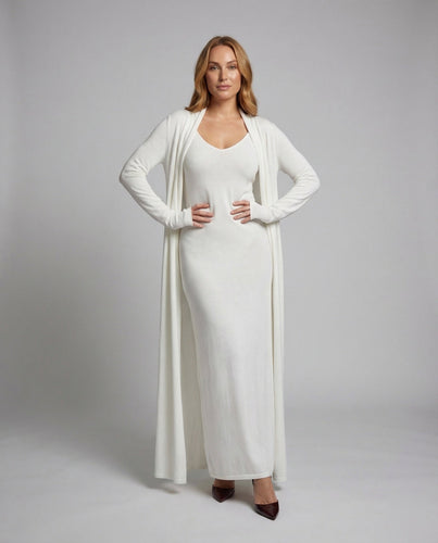Damen Maxikleid Cardigan-Set Viskosestrick